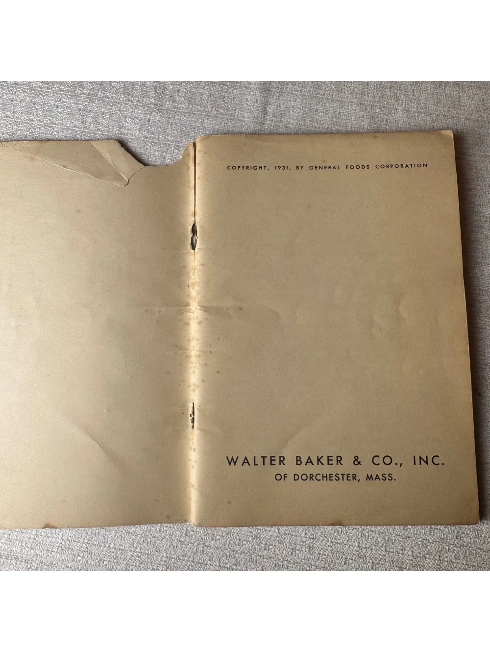 Vintage 1931 Walter Baker Best Chocolate and Cocoa Recipes Cookbook